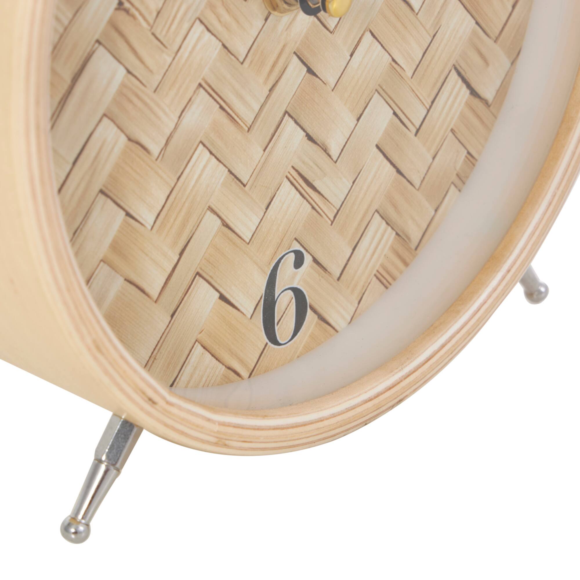 7" Light Brown Wood Woven Chevron Patterned Clock with Silver Legs